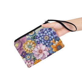 doginthehole Small Coin Purse for Women Keychain Zipper Wallet Card Holder Organizer, Boho Floral, One Size