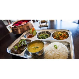 LINASO Stainless Steel Rectangular Thali Plate, 5 compartment Thali, Mess Trays, Kids Lunch and Dinner