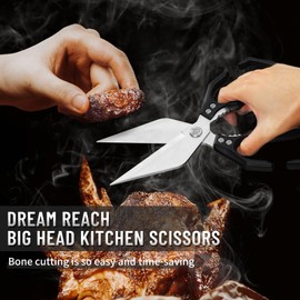 Dream Reach Kitchen Shears for Food Heavy Duty Poultry Shears with Ergonomic Handle, Japanese High-Carbon Steel Culinary Shears for Chicken, Meat, Seafood, Bone Cutting, Gift Box Included (Black)