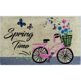 Homeroots 18" X 30" Beige and Black Coir Bicycle Outdoor Spring Door Mat
