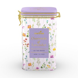 Charbrew Wildflower Chamomile & Lavender Metal Tea Tin Caddy Gift – 60 Teabags Herbal Tea Blend