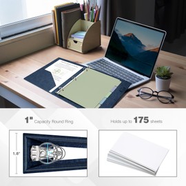 Ospelelf Vintage Hardcover 3 Ring 1 inch Leather Binder, Professional Binder Organizer Suitable for Letter Size, Binder Dividers with Tabs, Faux Dark Blue Leather