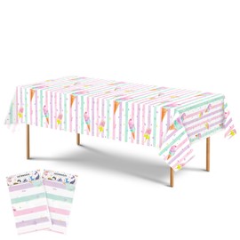 WERNNSAI Ice Cream Table Cloth - Ice Cream Themed Party Supplies for Girls Kids 2pcs 54" X 108" Disposable Rectangular Plastic Table Covers Baby Shower Wedding Birthday Party Decorations