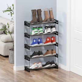 DEYILIAN Free Standing Shoe Racks, 5 Tier Shoe Rack for Entryway Shoe Storage Narrow Shoe Rack Holds 10 Pairs of Shoes with Slanted Space Saving Shoe Shelf Shoe Organizer for Closet Black