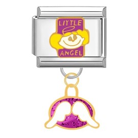 Quiges - 9mm Italian Style Charm Link Module Stainless Steel Little Angel hanger with Wings for Italian Style Bracelets