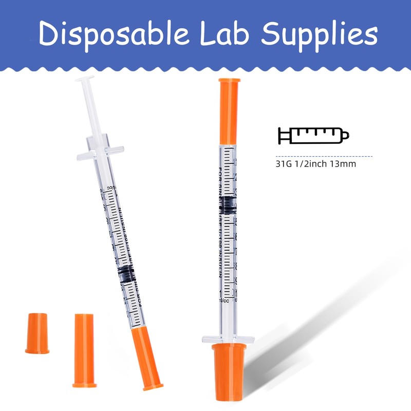 31G 1ml 1/2 Inch Lab Supplies, Disposable Individual Package, Pack