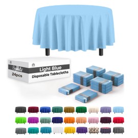 Exquisite 24-Pack Light Blue Plastic Table Cloth - 84-Inch Round Disposable Tablecloth for Parties - Round Tablecloth - Disposable Table Cloths for Parties - Plastic Table Cover for Picnics