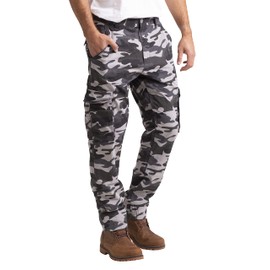 westAce Mens Army Cargo Pants Casual Regular Fit Camouflage Combat Cotton Multi Pocket Security Workwear Trousers Sizes 32W-44W (Gray Camo, 38W x 30L)