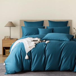 YASMENG Cotton Sateen Duvet Cover 140 x 200 cm Teal 100% Cotton Satin Deluxe Silky Breathable Lyocell Silk Bedding Single Duvet Cover with Zip and Pillowcase 65 x 65 cm