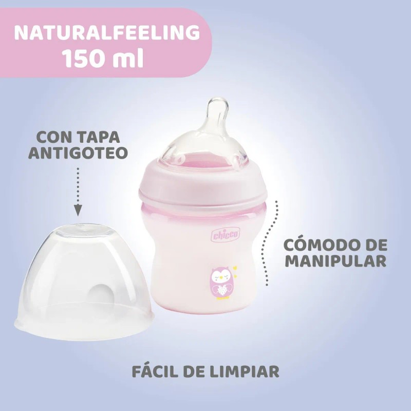 Chicco Biberón Natural Feeling 150 Ml Rosa. Recién Nacidos Color