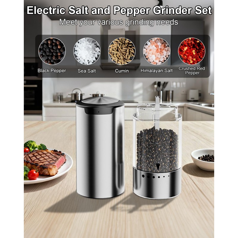 BZPP Electric Salt and Pepper Grinder Set - 6 Adjustable