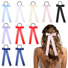 10PCS Silky Satin Hair Accessories Bow Hair Tie Oversized Bowknot Bows Velvet Hair Ribbon Elastics Hair Scrunchies Satin Hair Ribbon Bowknot Long Tail Ribbons for Women Girls