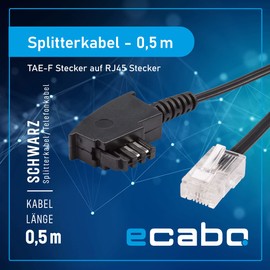 ecabo 10060 0.5m TAE-F Plug to RJ45 Plug Connection Cable - Router Cable - VDSL/DSL - Direct Connection from DSL Routers to Telephone Socket - Flat Cable for All Routers and Modems - Black