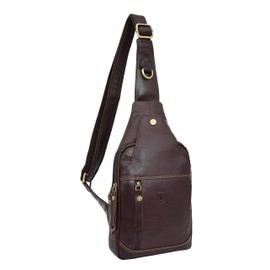 House of Luggage For Men Leather Body Cross Chest Pouch Travel Organiser Small Handbag HLG416 Brown