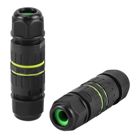 QWORK IP68 Waterproof Outdoor Electrical Junction Box, 2-Way 3-Pin M16 Cable Connector, 5 Pack - PA66 Flame Retardant,