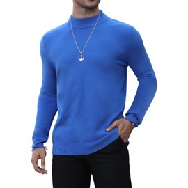 MLANM Men's Mock Turtleneck Long Sleeve Sweater Basic Lightweight Knitted Pullover Sweater Sapphire Blue M