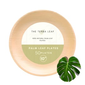 The Terra Leaf Palm Leaf Plates Disposable 10 Inch Round Party Pack (50 Pc) Compostable Plates and Biodegradable - Eco- Friendly Plates - Stronger than Plastic and Paper