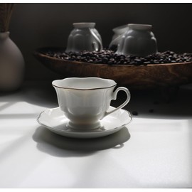 Guangyang 12 Pieces Tea Cup set Fine Porcelain 6oz Cup and Saucer set of 6 for Cappuccino Tea Flat White Coffee