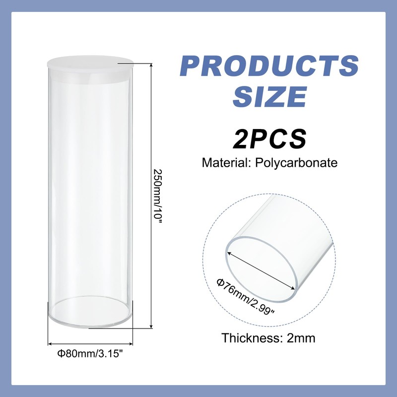 sourcing map Transparent Plastic Storage Tubes, 3 1/8" x 10"(80x250mm)