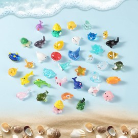 lasuroa 38pcs Mini Ocean Animal Figurines, 38 Styles Tiny Miniature Marine Animals Small Resin Sea Animals Funny Dolphin Octopus Shell Ornaments for Dollhouse Landscape Garden Decorations DIY Craft