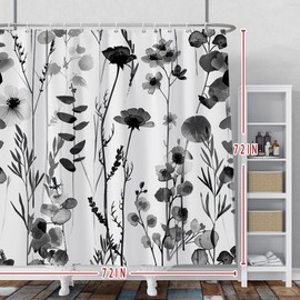 Baocicco Black and White Flower Shower Curtain Set - Farmhouse Floral Vintage Botanical Fashion for Bathroom 72x72 Inch Polyester Waterproof Decor Accessory