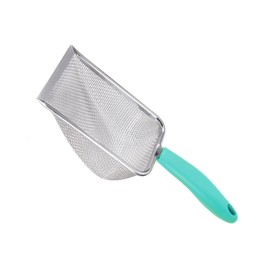 HLMOptimo Cat Litter Scoop Stainless Steel Mesh Scooper Long Handle Deep Shovel Non-Stick Coated Metal Litter Scoop for Litter Box Kitten Pooper Lifter (Cyan, 2 mm mesh)