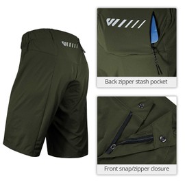 Wulibike Men's 2 in 1 Padded MTB Shorts, Baggy Breathable Mountain Bike Shorts with Inner Padding OliveGreen M