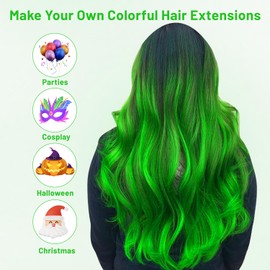 TOFAFA 16 Pcs Colored Hair Extensions Curly Wavy Clip in Synthetic Hair Extensions,Colorful Party Highlights Hairpiece Streak for Girls Women Kids(Neon Green)