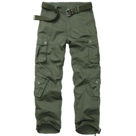 CARPANT Army Green Tactical Cargo Pants for Men Baggy Cotton Work Trousers with 8 Pockets for Hiking Riding Travel Size 38