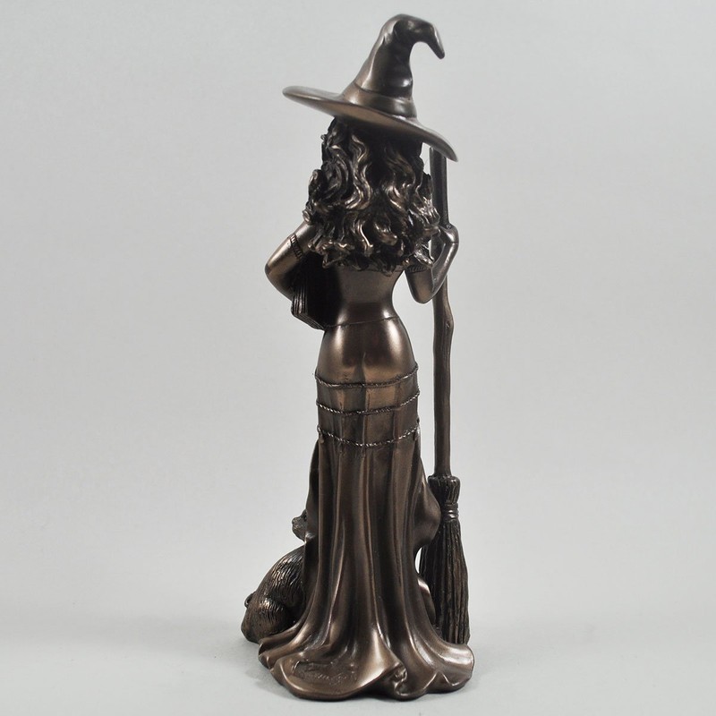 Bronze Colour Witch and Black Cat Gift Ornament Figurine