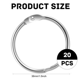 20Pcs Binder Rings1.5 inch Loose Leaf Binder Rings Nickel Plated Index Card Rings Book Rings Flash Card Rings,Ideal for School, Home or Office Silver