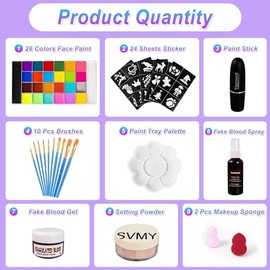 Pintura Facial y Pintura Corporal - Juego Profesional de Kit de 26 Colores de Pintura Facial y Corporal a Base de Aceite,con 10 Pinceles de Diferentes