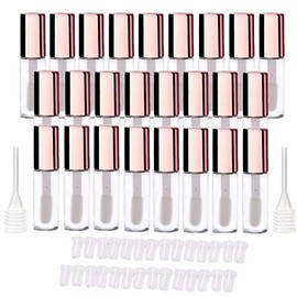 LTKJ - Paquete de 25 recipientes de 1,2 ml, bonitos tubos vacíos de brillo labial, mini botellas de bálsamo labial recargables transparentes con inserciones de goma y 3 pipetas de transferencia para