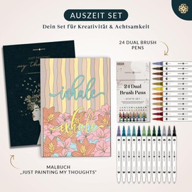 LEBENSKOMPASS Colouring Book for Adults and Brush Pen Set - Mandala for Relaxation with Brush Pens for Colouring, Calligraphy and Hand Lettering