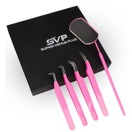 SV Lash Tweezers | Lash Extension Tweezers Set | 5Pcs Stainless Steel Eyelash Extension Tweezers Set | Volume/Isolation Nail Art Curved Tweezers