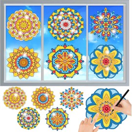 MEIEST 6 PCS Diamond Art Painting Kits for Suncatchers Mandala Art Stained Glass Window Clings, Mosaic Painting by Numbers,Window Film Static Clings 3D Decals,Art Craft Supplies (4)