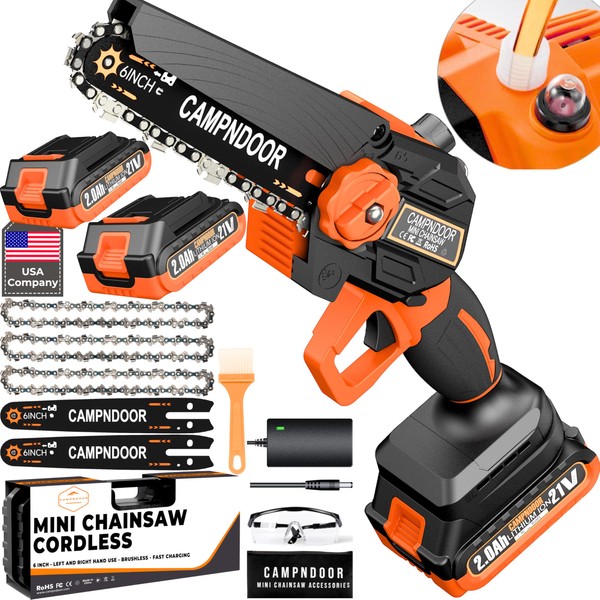 CAMPNDOOR Mini Chainsaw Cordless 6 Inch - 2x2000mAh Mini Chain