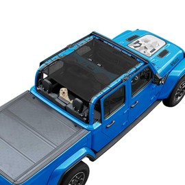 Coverspec JT Top Sun Shade Roof Compatible with Jeep Gladiator 4 Door 2018 to 2023 Sunshade Sunroof Bikini Cover Blocks UV Wind Noise Black Mesh for Full Length