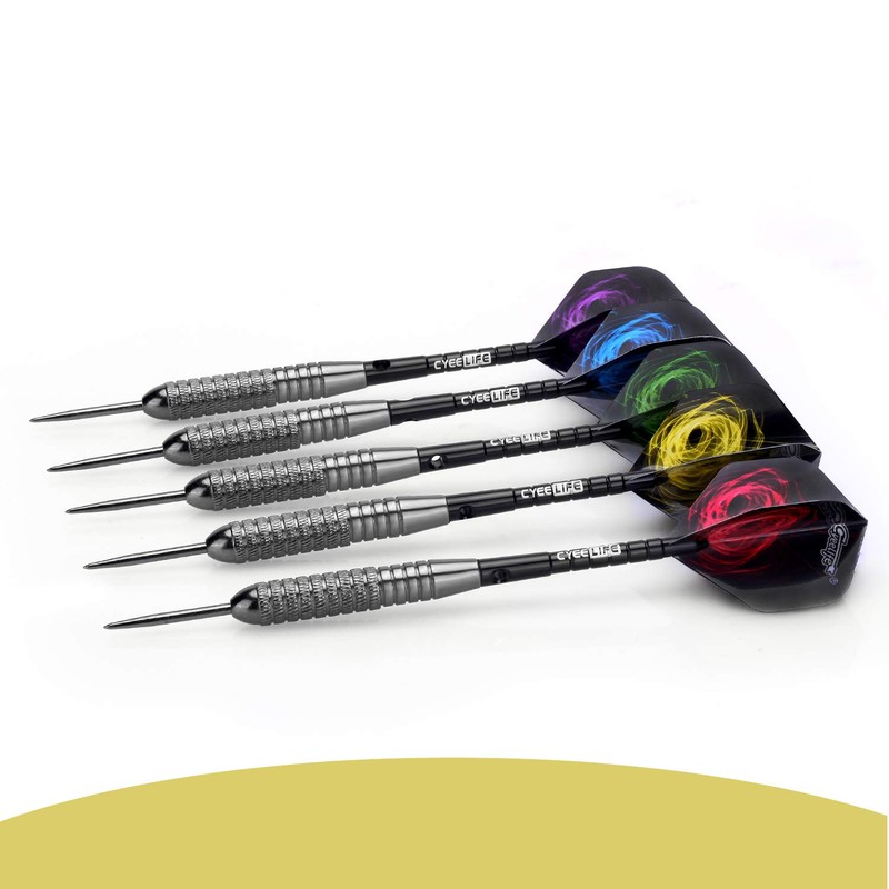CyeeLife Steel tip Darts 22g+16 Flights+Sharpener+Dart Tool+12Aluminium shafts with Rubber