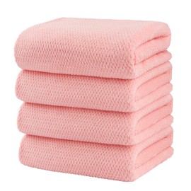 HOMEXCEL Bath Towel Set Pack of 4, (27 x 54 Inches) Microfiber Ultra Soft Highly Absorbent Bath Towel, Lightweight and Quick Drying Towels for Body, Sport, Yoga, SPA, Fitness, Pink