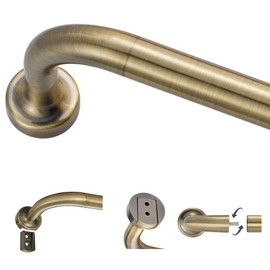 Antique Bronze Curtain Rods for Windows 28 to 48",1 Inch Disc Wrap Around Curtain Rod with Aluminum Finials and Brackets,No Screw Disassembly Adjustable Blackout Curved Room Darkening Curtain Rod