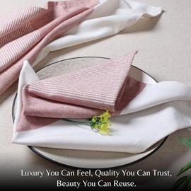 Ramanta Home Cloth Napkins Set of 12 18x18 Inches - Fall Thanksgiving Block Striped Dinner Napkins for Christmas Farmhouse Wedding, Washable Soft Cotton Durable Table Linen for Everyday Use - Rust