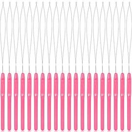 20 Pieces Hair Extension Loop Needle Threader Pulling Hook Needle Bead Device Tool for Hair or Feather Extensions Supplies, DIY Hook Tool Loop Tools (Pink)