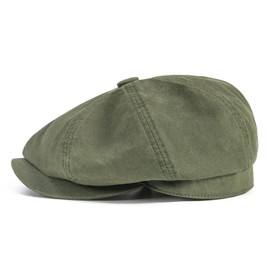 BOTVELA Men's Newsboy Gatsby Hat Cotton Vintage Flat Ivy Cabbie Cap (Army Green, 7 3/4)