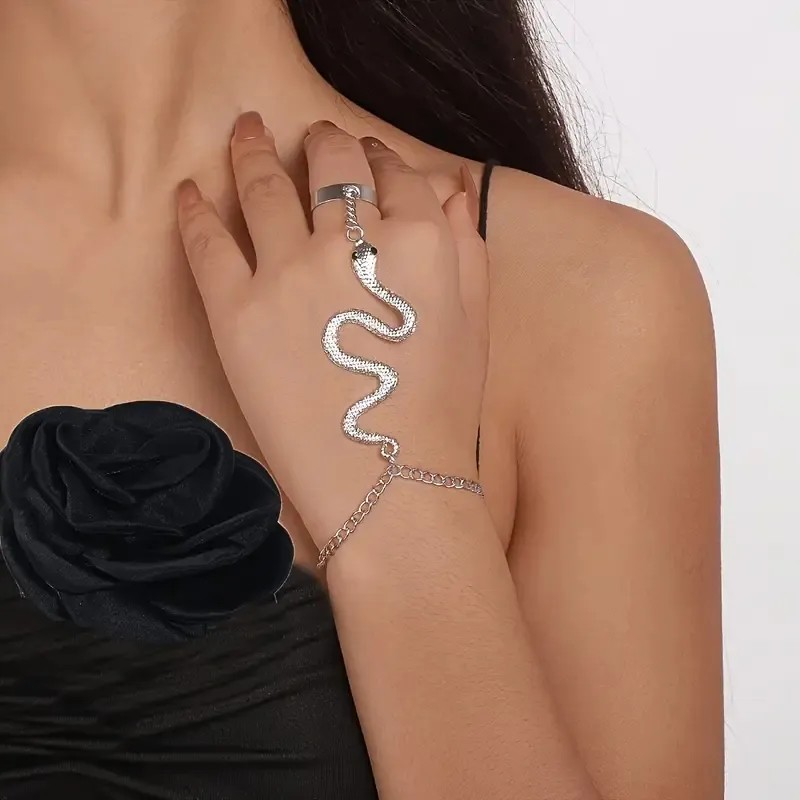 Pulsera Muñequera Moda Arnés Serpiente Cadenitas Anillo