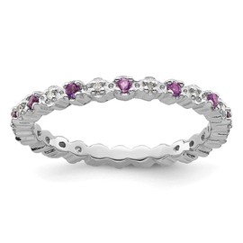 GemApex Eternity Ring Band 925 White Sterling Silver Stackable Expressions Amethyst Diamond 0.05ct 0.26ct