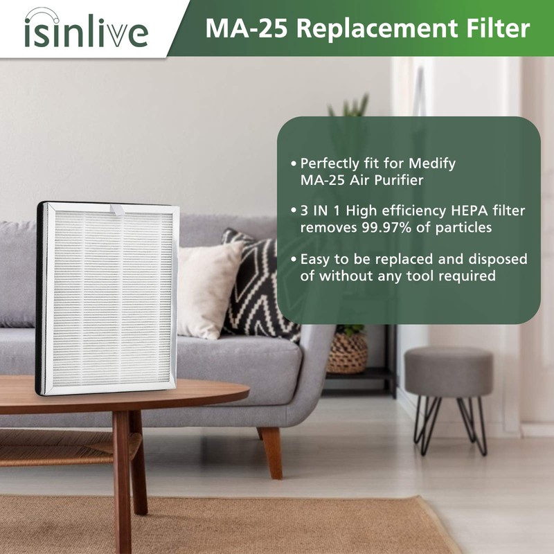 isinlive MA-25 H13 True HEPA Replacement Filter 4 Pack Compatible