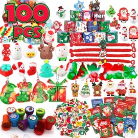 MSOOIIO 100PCS Premium Christmas Party Favors for Kids 3-10,Assortment Toys Bulk Stocking Stuffers, Pinata Stuffers with Fidget Toys & Pop Its, Carnival Prizes Goodie Bag Fillers Toys
