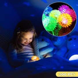 200 Pieces Light up LED Ball Spiky Bouncy Ball Flashing Squeaky Ball Multicolor Puffer Balls Stress Relief Balls Rubber Sensory Toy Carnival Prizes Bulk Party Favors for Kids, Teens, Adults