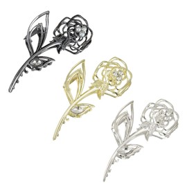 3Pcs Elegant Metal Hair Claws Strong Hold Flower Hair Claw Clips Non-Slip Thick Banana Clips Rose Decorative Gold Hair Clips for Women Accessories